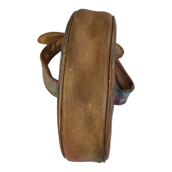 Vintage Anuschka painted leather small round handbag butterflies and flowers - Picture 9 of 11